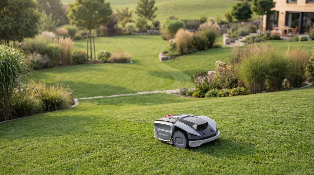 Sunseeker Mähroboter auf Rasen