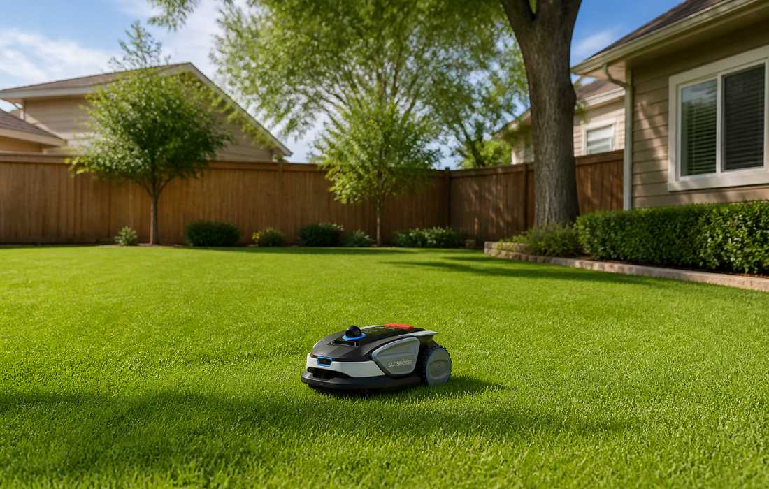 Sunseeker S4 Rasenmäher im Vorstadtgarten