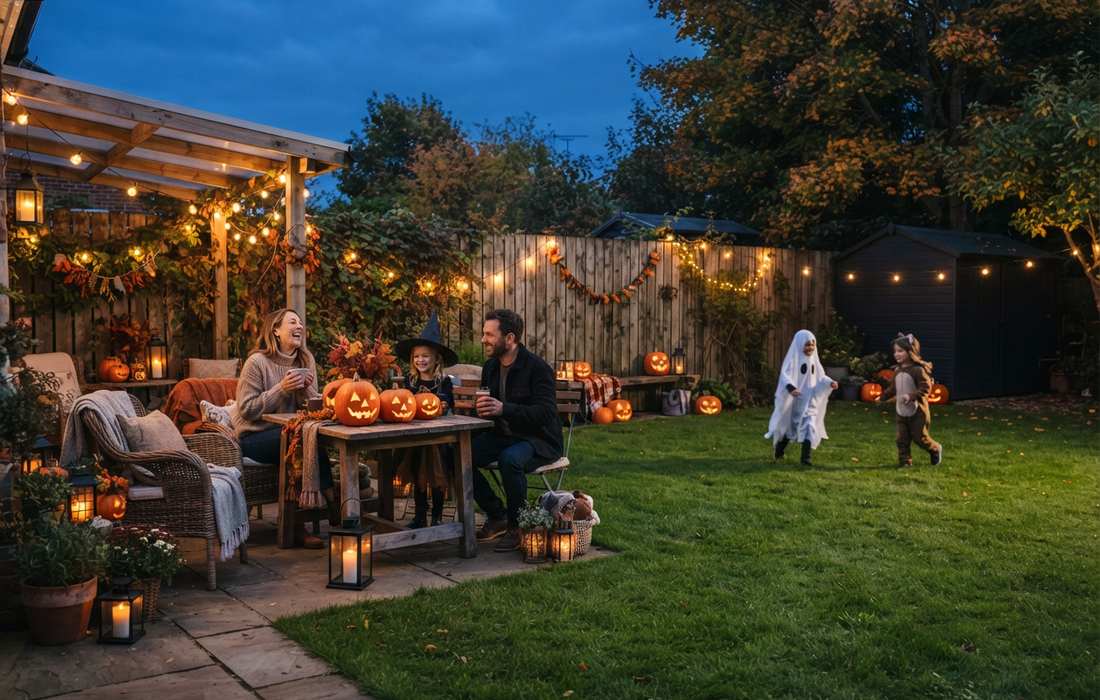 f&ecirc;te d&rsquo;Halloween en famille dans le jardin