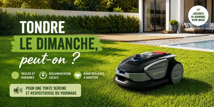 Robot tondeuse dans un jardin moderne le dimanche