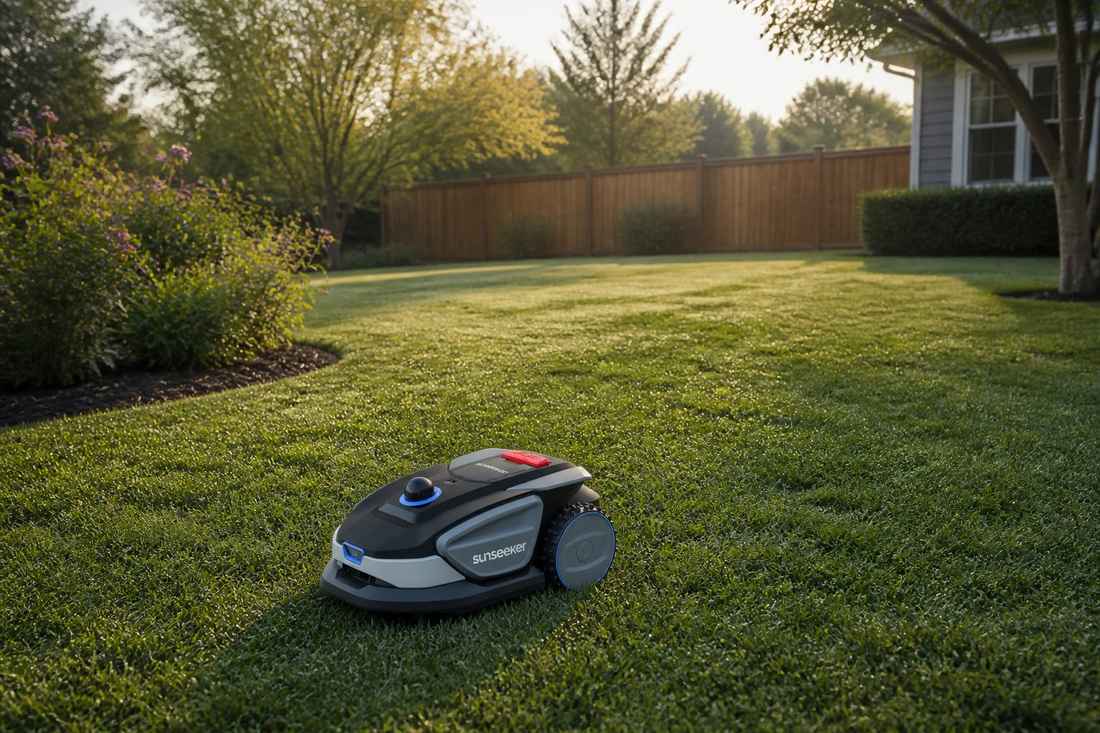 Sunseeker S4 scarificateur sur pelouse suburbane