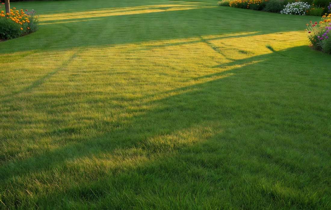 Pelouse saine au soleil dans un jardin