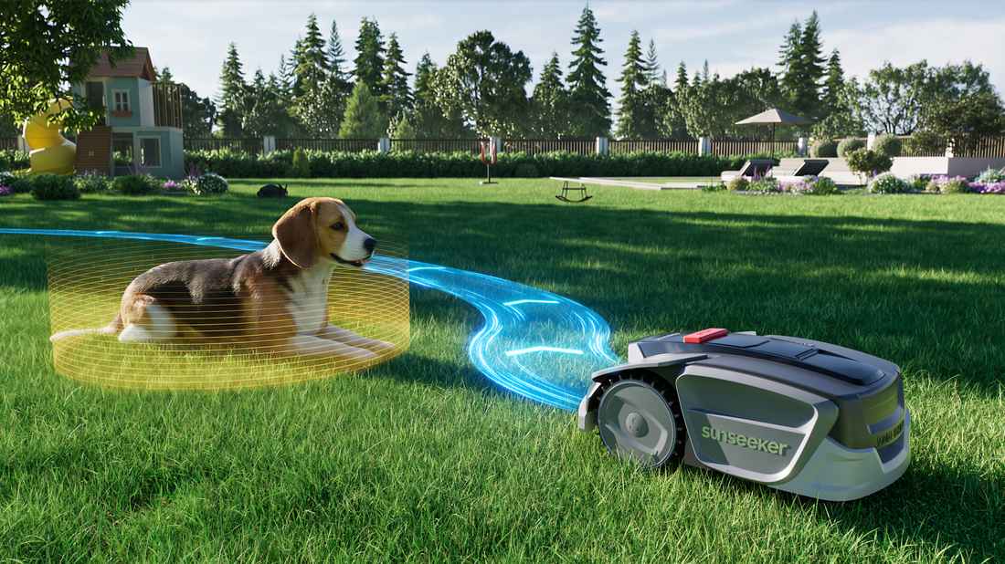 Robotic Lawn Mower Near Dog