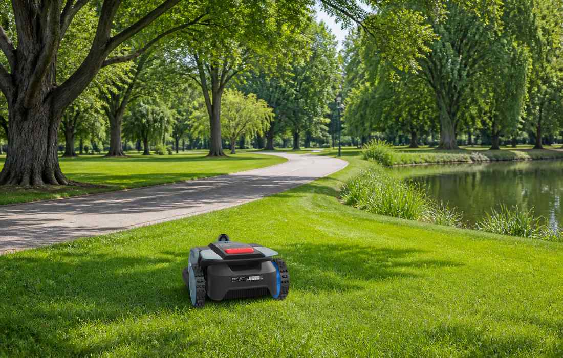 Sunseeker S4 lawn mower in park setting