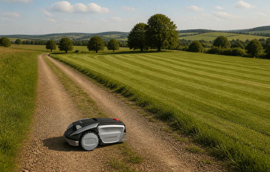 Sunseeker S5 mower on rural dirt path outdoors