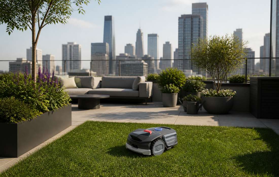 Sunseeker V1 Lawn Mower on Rooftop Garden