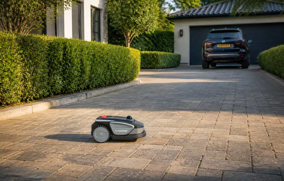 Sunseeker S4 on suburban driveway with hedges