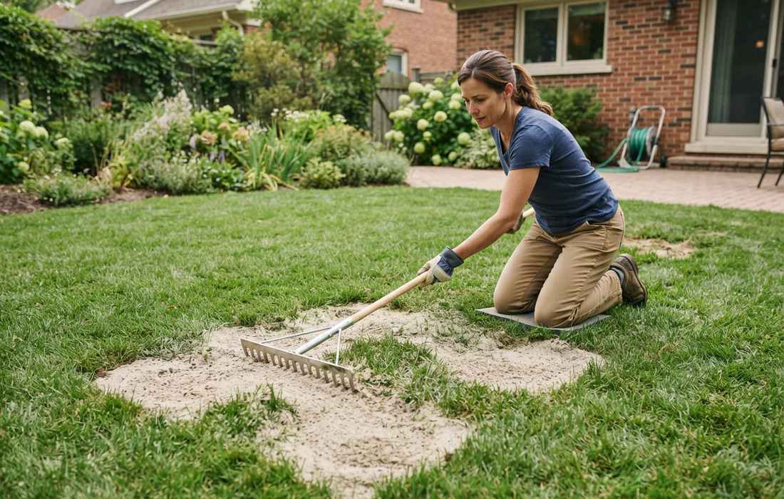 Leveling lawn with sand