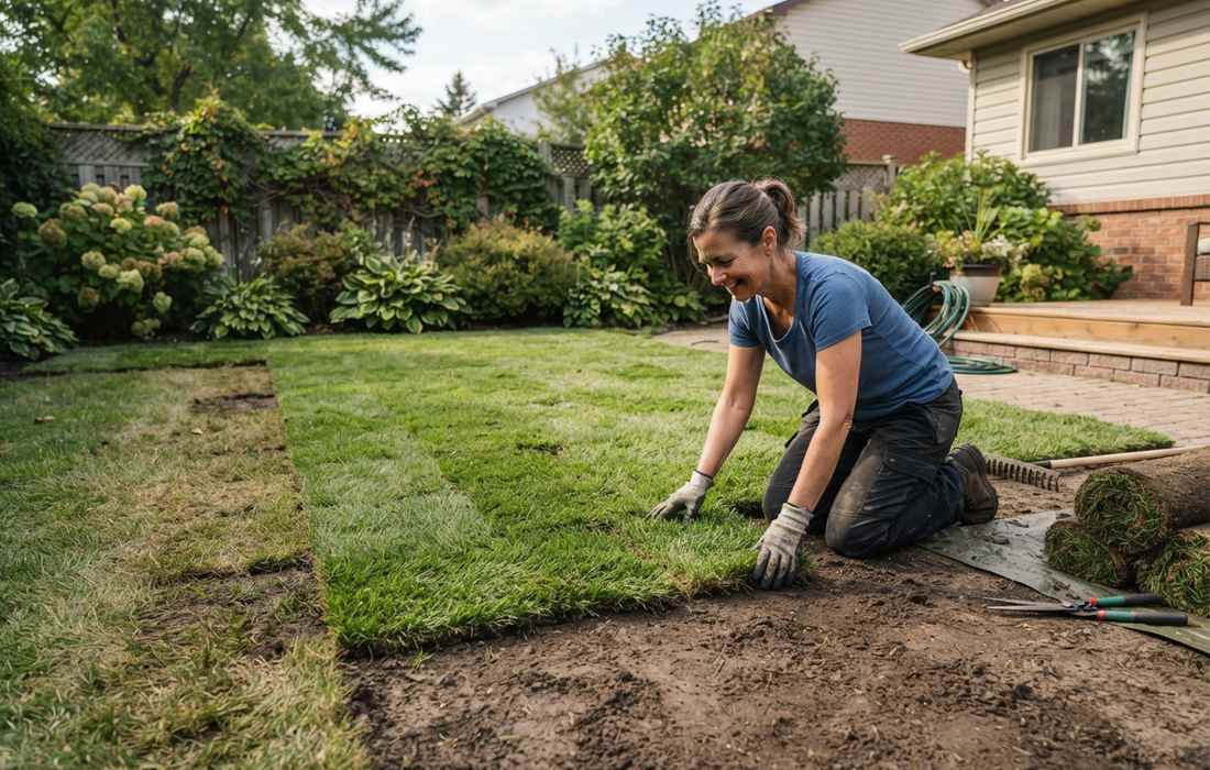 Installing sod lawn