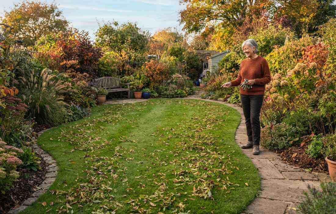Leaf mulch on lawn