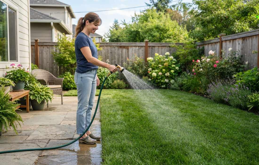 Watering lawn after fertilizing