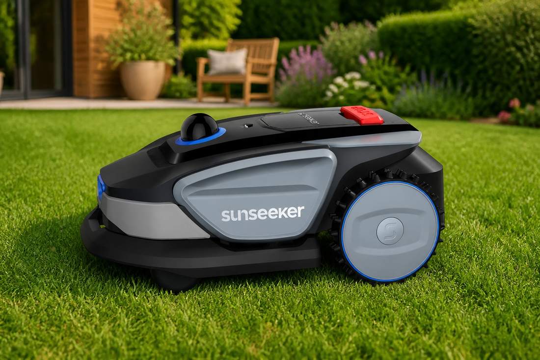Sunseeker S4 lawn mower on lush green lawn