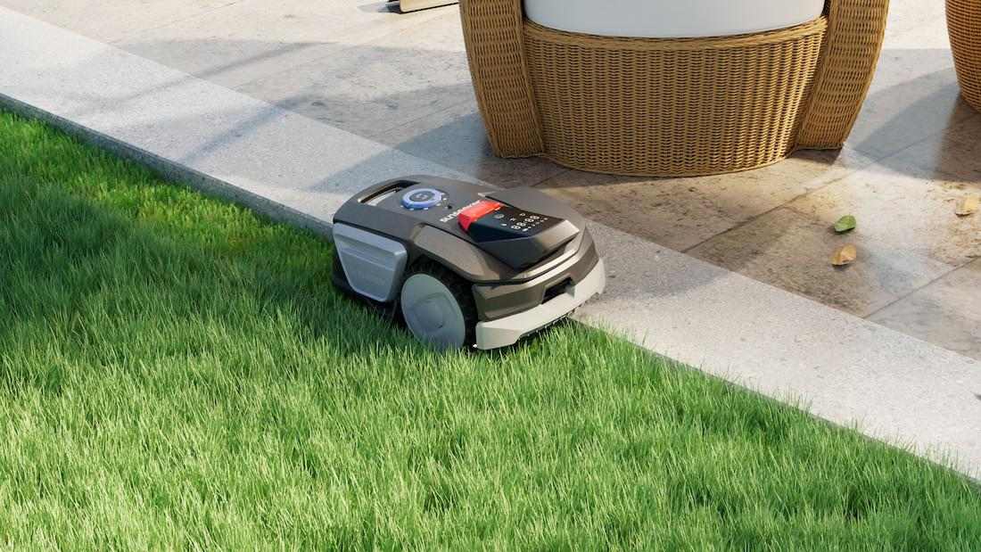 Mow grass around pavers