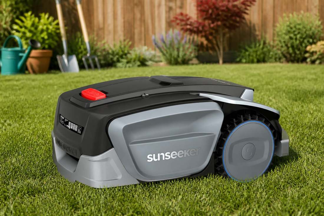 Sunseeker S5 Lawn Mower On Freshly Mowed Lawn